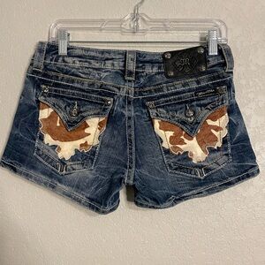 Miss Me Cow Print Blue Jean Shorts Size 28